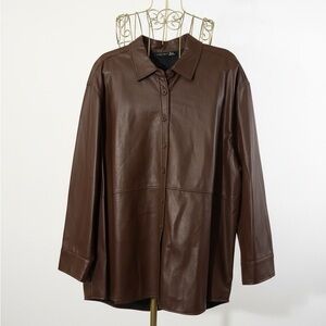 Black Tape_ Chocolate Faux Fabric Jacket Length 31” Sleeve 23”